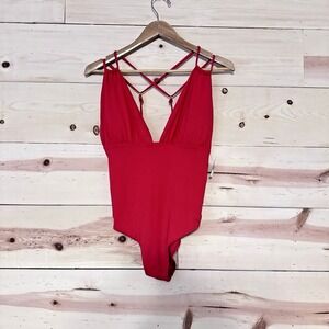 Sun Lab Swim Womens M Red Plunge Strappy One Piece Swimsuit NWT